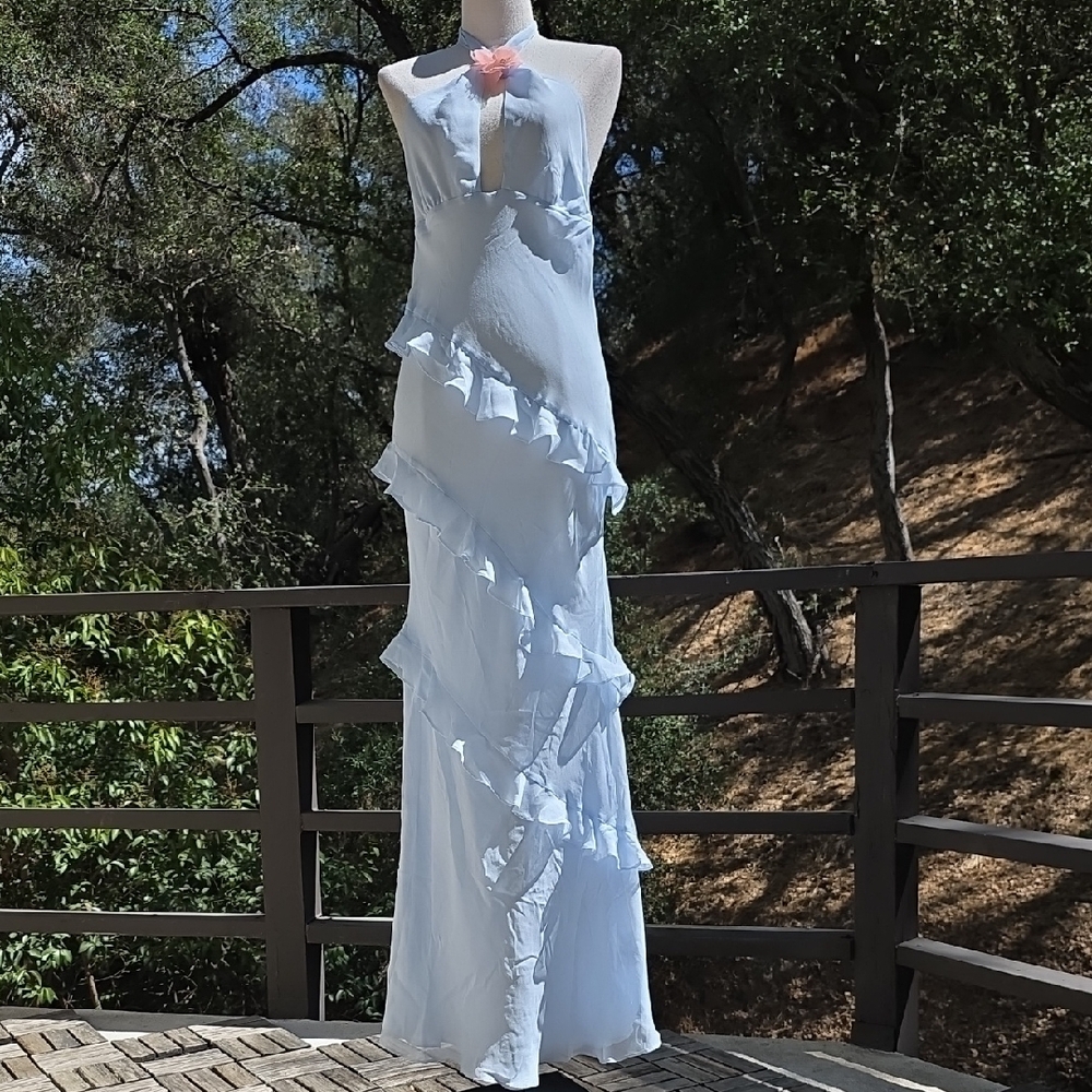 For Love And Lemons Light Blue Maxi Dress with Pink Accent